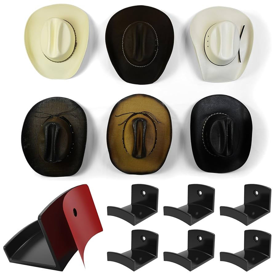 Modern JP Adhesive Hat Hooks for Wall (6-Pack) - Cowboy Hat Rack, Wide Brim Hat Organizer, Strong... | Amazon (US)