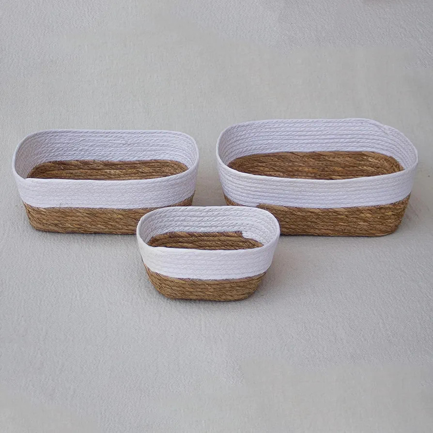 KIT 03 CESTO ORGANIZADOR OVAL FIBRA NATURAL (Branco) | Amazon (BR)