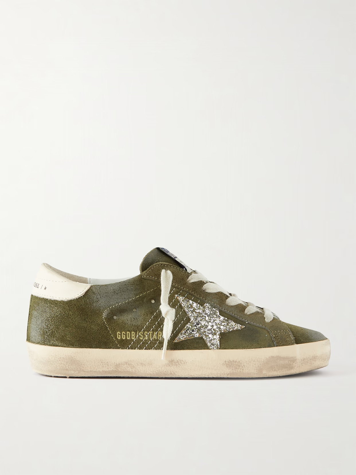 Golden Goose - Super-star Leather-trimmed Glittered Distressed Suede Sneakers - Green | NET-A-PORTER (US)