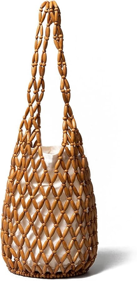 RomanticDesign Women Retro Wooden Handbag Woven Bead Tote Bag Hollow Out Beach Casual Bucket Purs... | Amazon (UK)
