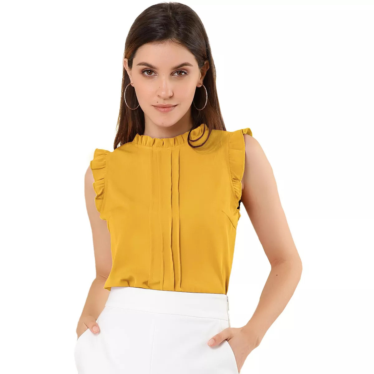 Allegra K Women's Ruffled Curved Hem Business Office Vintage Sleeveless Blouse | Target