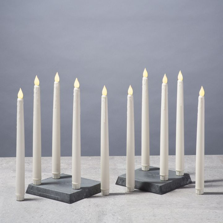 Classic Ivory 10" Drip Wax Flameless Taper Candles, Set of 10 | Lights.com