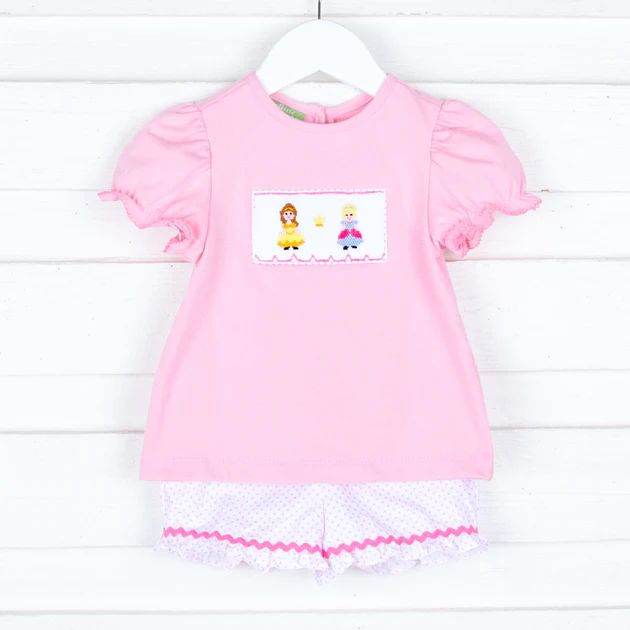 Princess Friends Smocked Pink Dot Short Set | Classic Whimsy