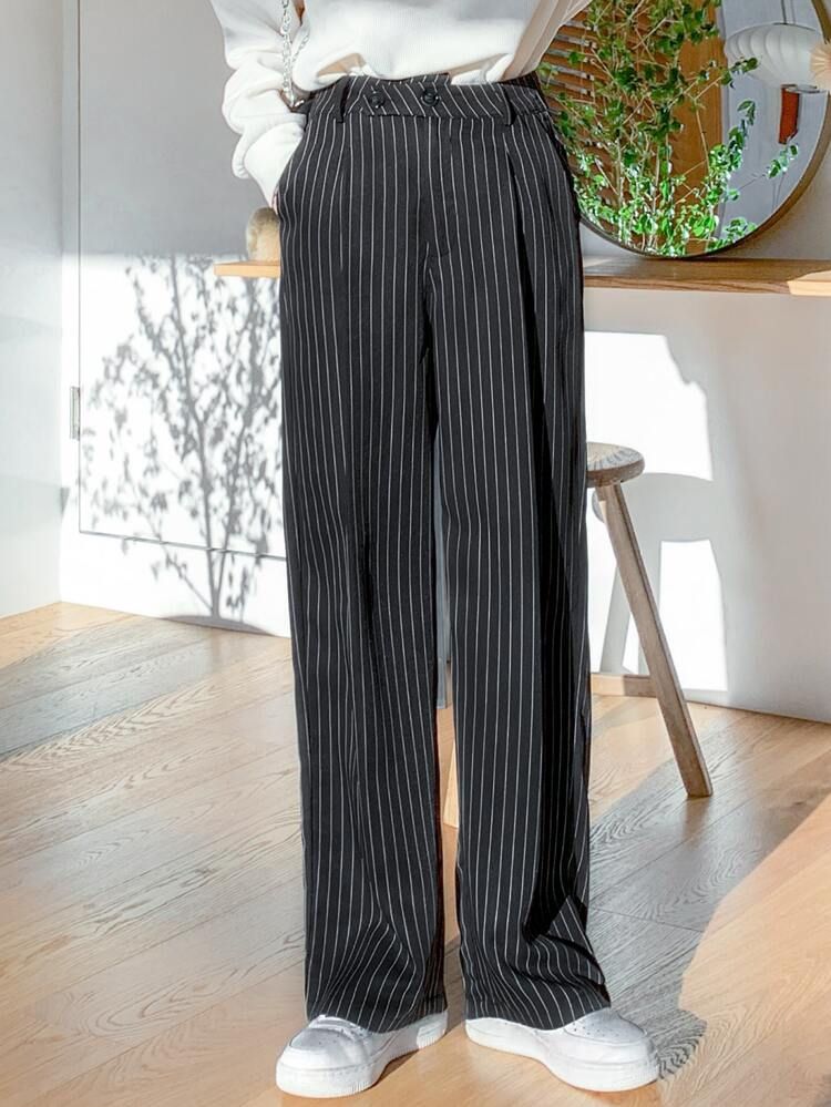 DAZY Pinstriped Print Slant Pockets Tailored Pants | SHEIN