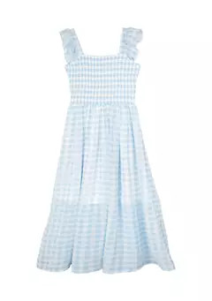 Girls 7-16 Gingham Printed Smocked Chiffon Maxi Dress | Belk