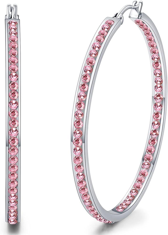 weinuo 2 Inch Stunning Stainless Steel Multi-colors Cubic Zirconia Hoop Earring for Women Hypoall... | Amazon (US)