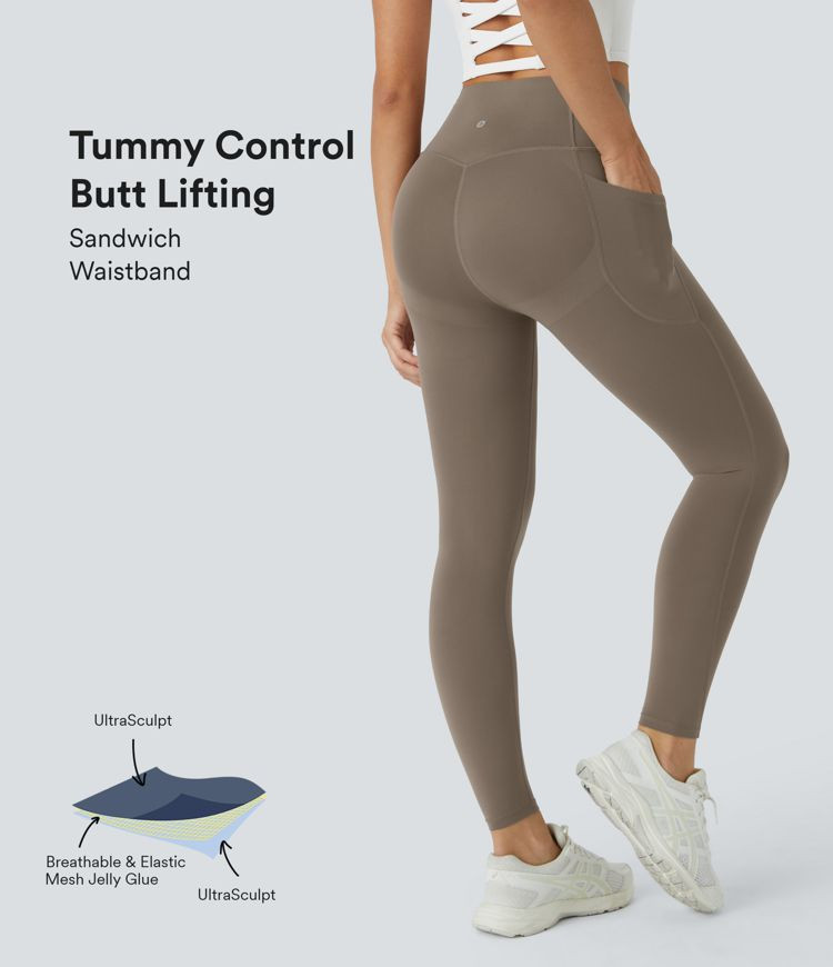 Women’s SoCinched High Waisted Butt Lifting Tummy Control Side Pocket Shaping Workout UltraScul... | HALARA