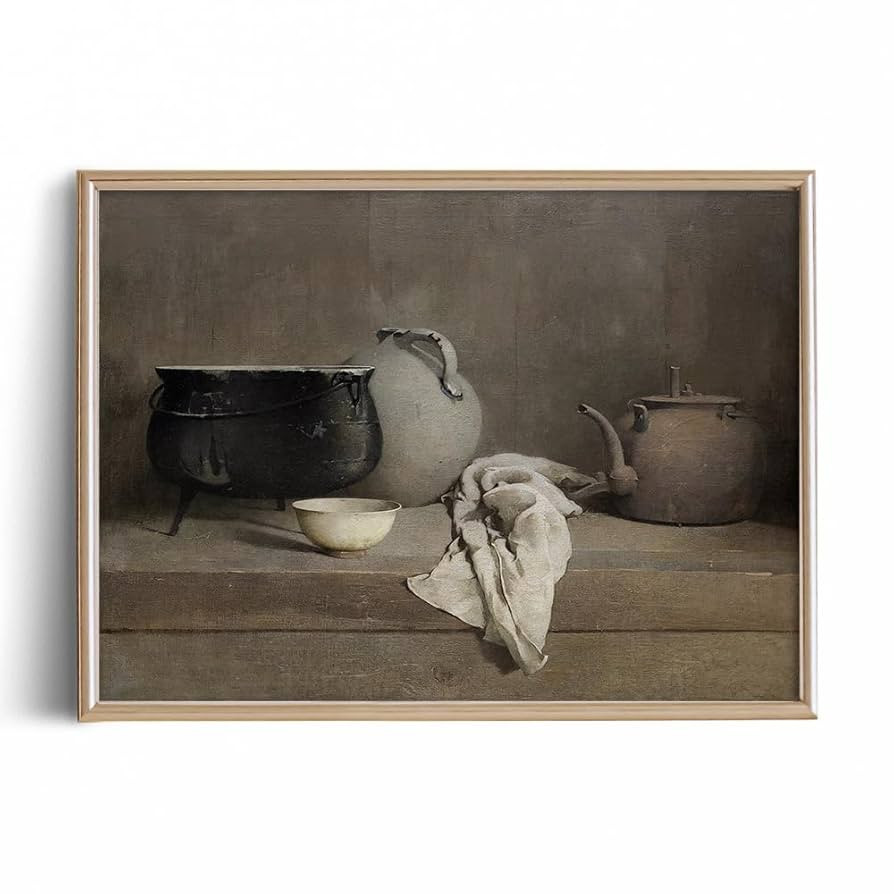 Farmhouse Still Life Pictures Living Room - Beige Neutral Moody Brown Kitchenware Painting - Art ... | Amazon (US)