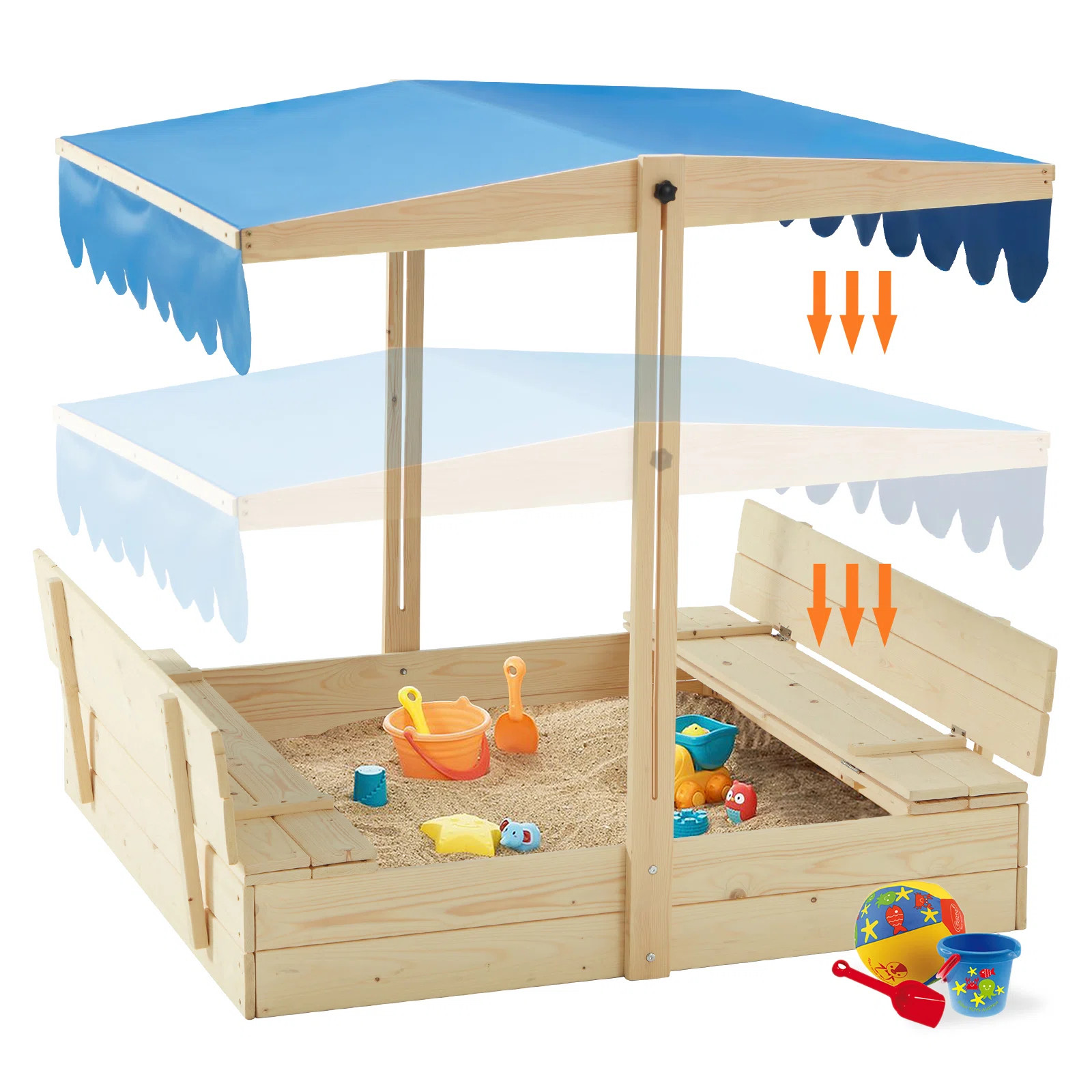 43.7" x 43.7" Solid Wood Square Play Sandbox with Cover | Wayfair North America