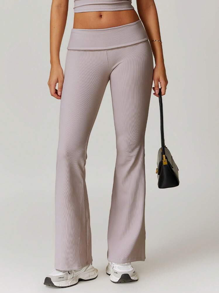 anna-kaci Women's Foldover Waist Flare Leg Yoga Pants In Ribbed Knit | SHEIN