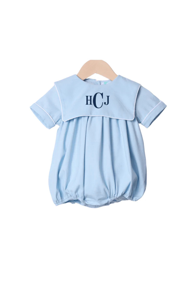 Blue Linen Bib Bubble | The Smocked Flamingo