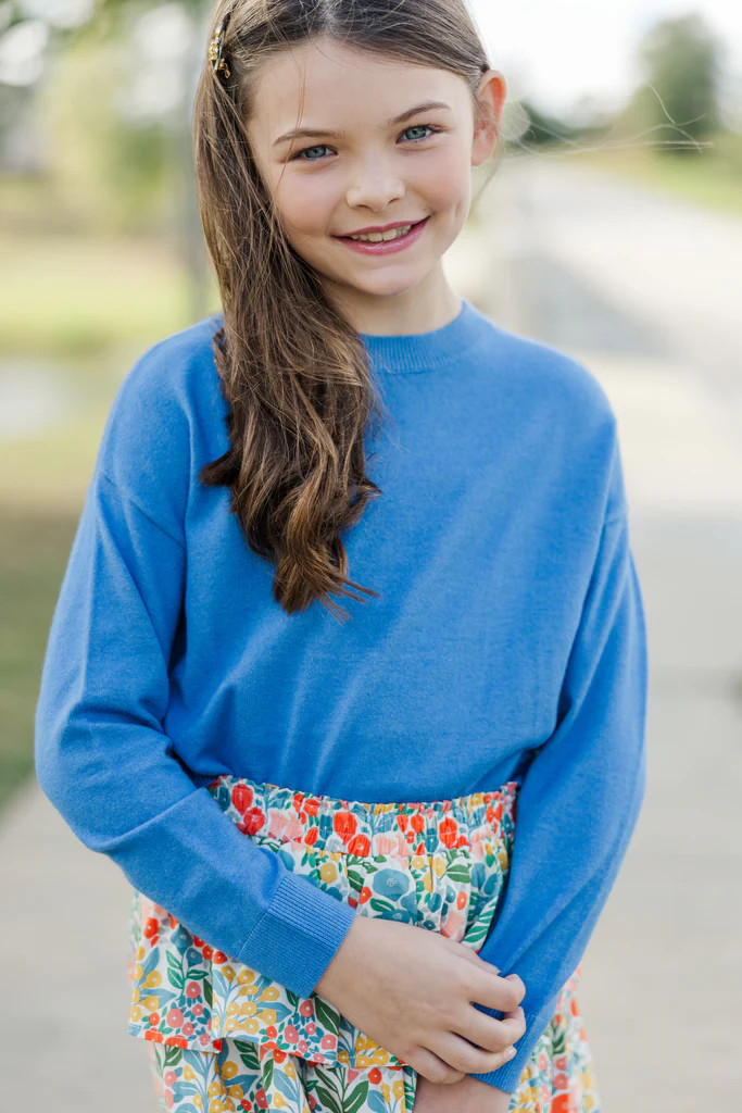Girls: The Leah Blue Sweater | The Mint Julep Boutique