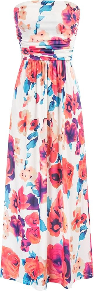 GRACE KARIN Women Strapless Dress Casual Loose Ruched Long Maxi Dress with Pockets | Amazon (US)