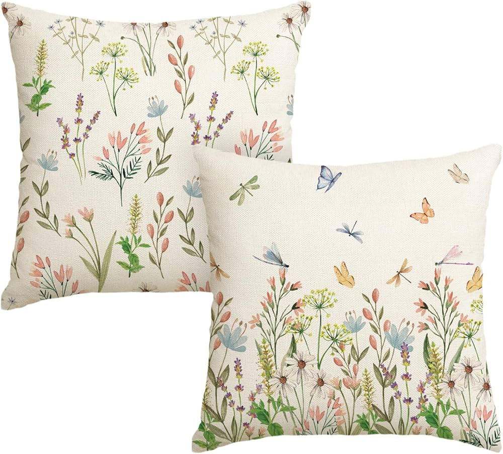 AVOIN colorlife Spring Wildflowers Throw Pillow Covers Set of 2, 18 x 18 Inch Flower Holiday Cush... | Amazon (US)