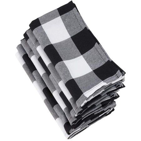 Buffalo Plaid Cloth Dinner Napkins Set of 6 Black and White Gingham Checked Fabric Reusable Table Na | Walmart (US)
