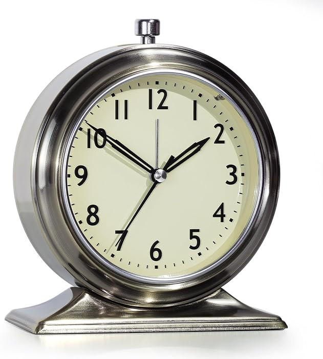 AYRELY\u00ae 4-inch Battery Operated Alarm Clock Silent Analog Desk Clocks with Light Vintage Met... | Amazon (US)