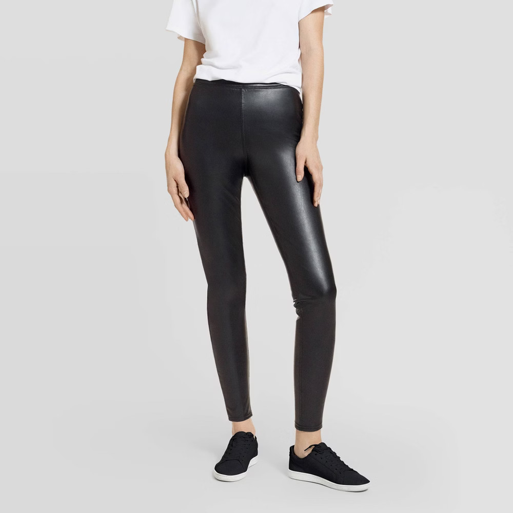 Hue Studio Women's High-Rise Faux Leather Leggings - Black L | Target