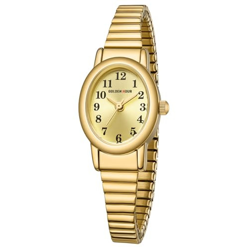 GOLDEN HOUR Women's Easy Read Gold Watch with Expansion Band, Oval Case, Gold Dial | Amazon (US)