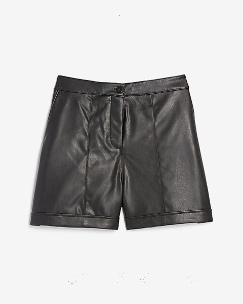 High Waisted Vegan Leather Cuffed Shorts | Express