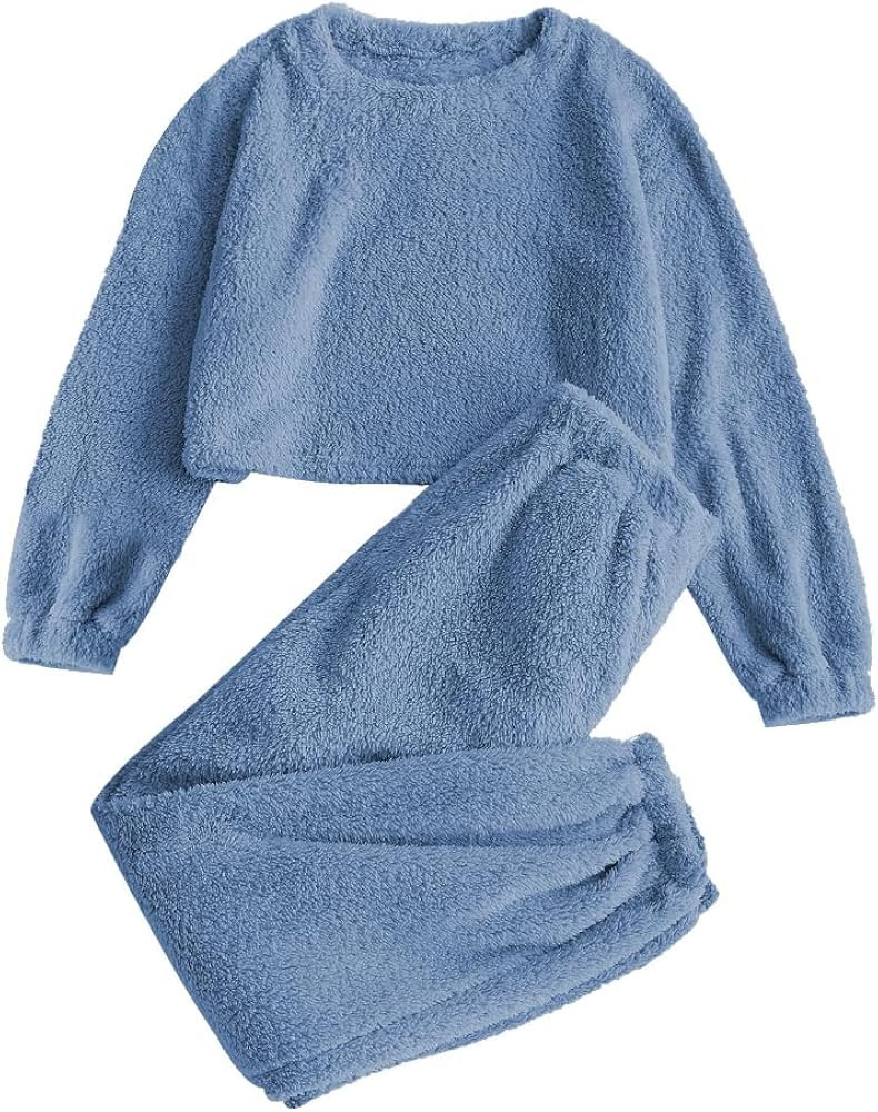 ZAFUL Women's Fuzzy Lounge Casual Pajamas Sets Long Sleeve Fleece Pullover and Pants Set 2 Piece ... | Amazon (US)