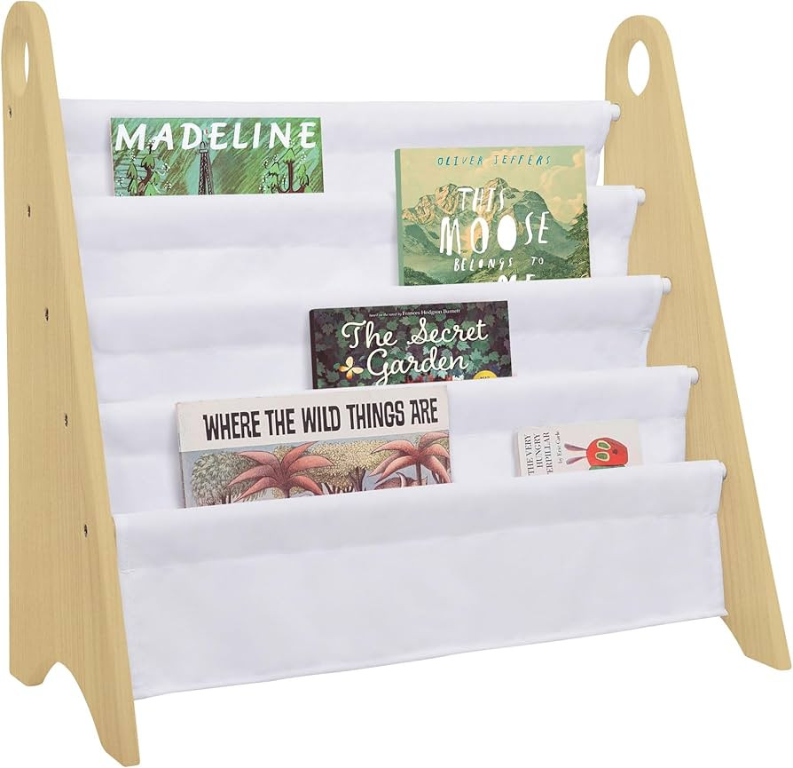 Wildkin Sling Bookshelf for Kids – Modern Wooden Storage with 4 Fabric Shelves & Handles, Organ... | Amazon (US)