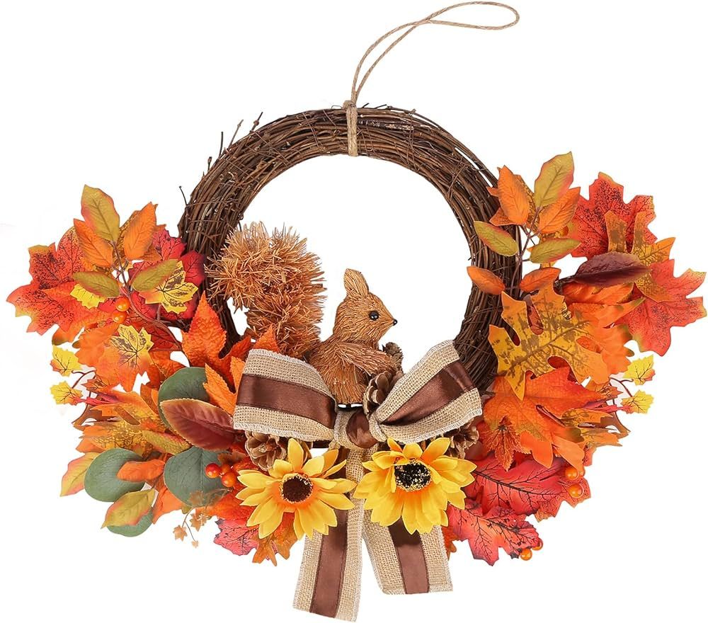 Fall Wreaths for Front Door, Thanksgiving Wreaths for Front Door, 20In Autumn Wreaths with Maple ... | Amazon (US)