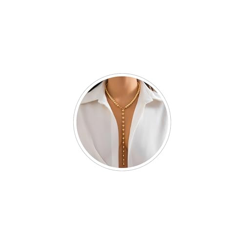 Cicod Gold 14K Gold Plated Y Necklace Dainty Gold Beaded Pearl Necklace for Women Adult Women Wedding Prom Formal Bridal Bridesmaid Jewelry | Amazon (US)