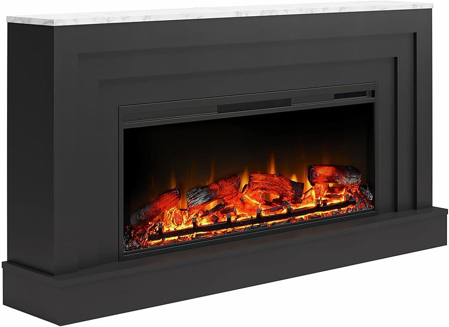 Ameriwood Home Lynnhaven 61 Inch Electric Fireplace with Mantel, Replaceable Fireplace Insert Hea... | Amazon (US)