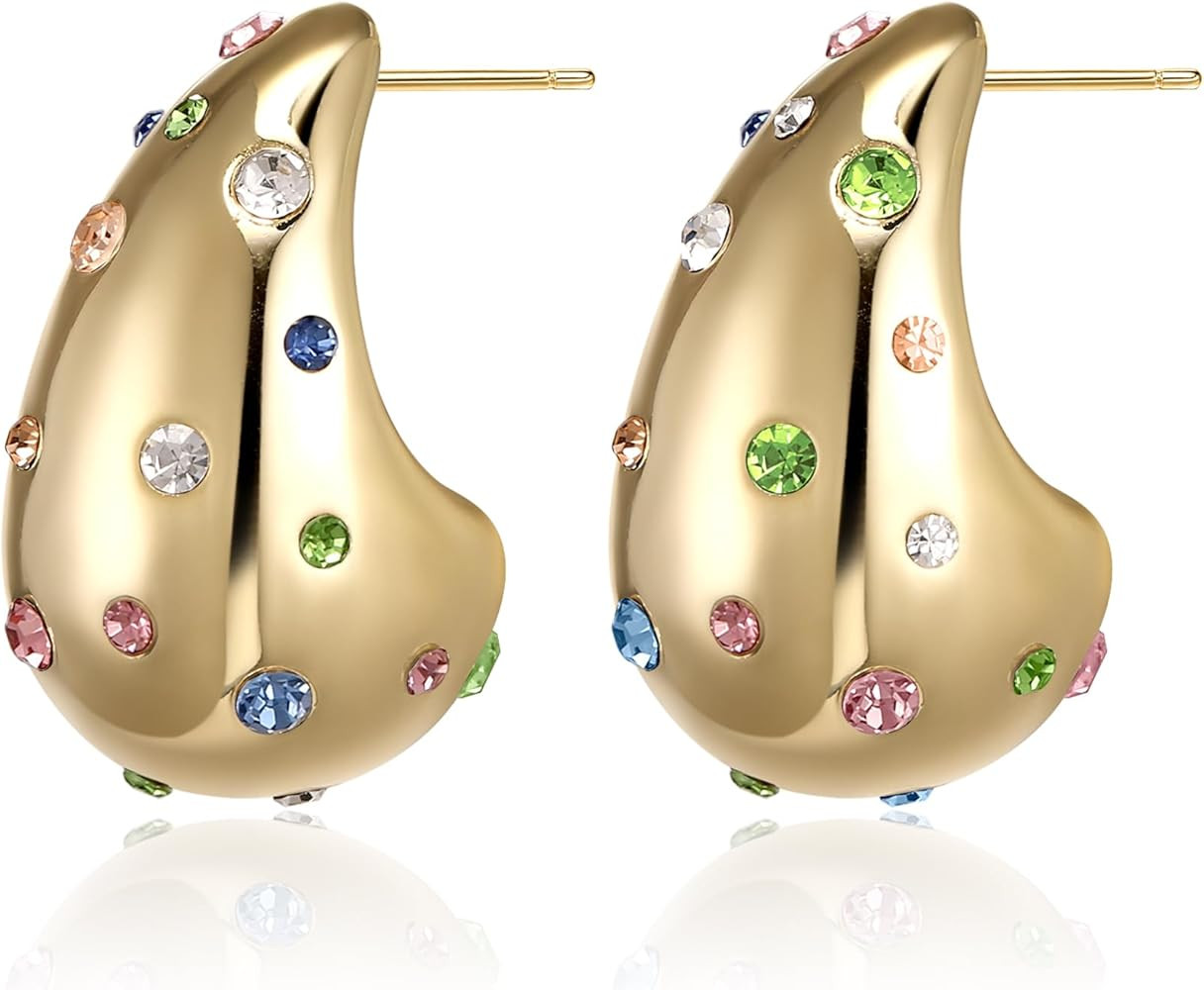 Gold Earrings Trendy, Waterdrop Hoops Earrings, Drop Stud Gold Statement Earrings for Women Jewel... | Amazon (US)