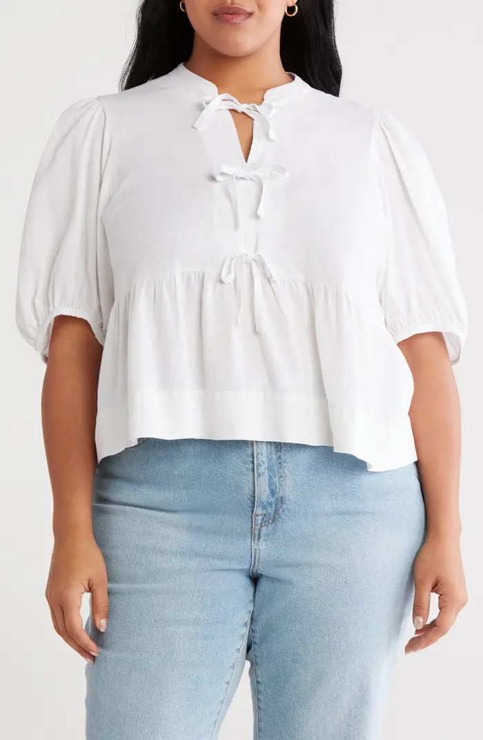 Caslon® Linen Blend Tie Front Peplum Top | Nordstrom | Nordstrom