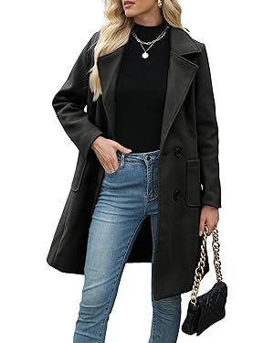 Bankeng Women Winter Wool Blend Camel Mid-Long Coat Notch Double-Breasted Lapel Jacket Outwear | Amazon (US)