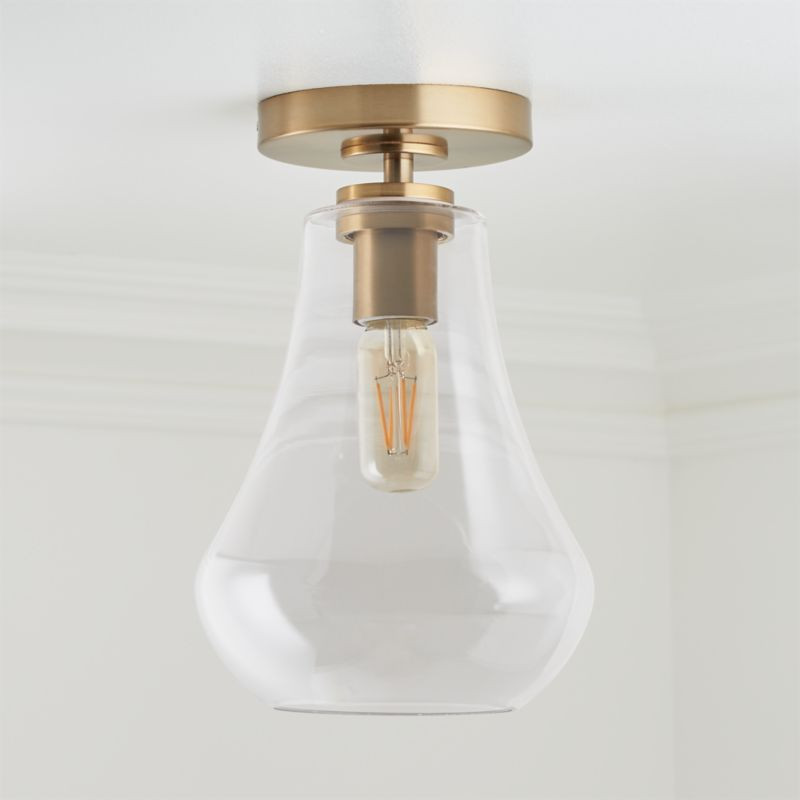 Arren Brass Flush Mount Light with Clear Teardrop Shade | Crate and Barrel | Crate & Barrel