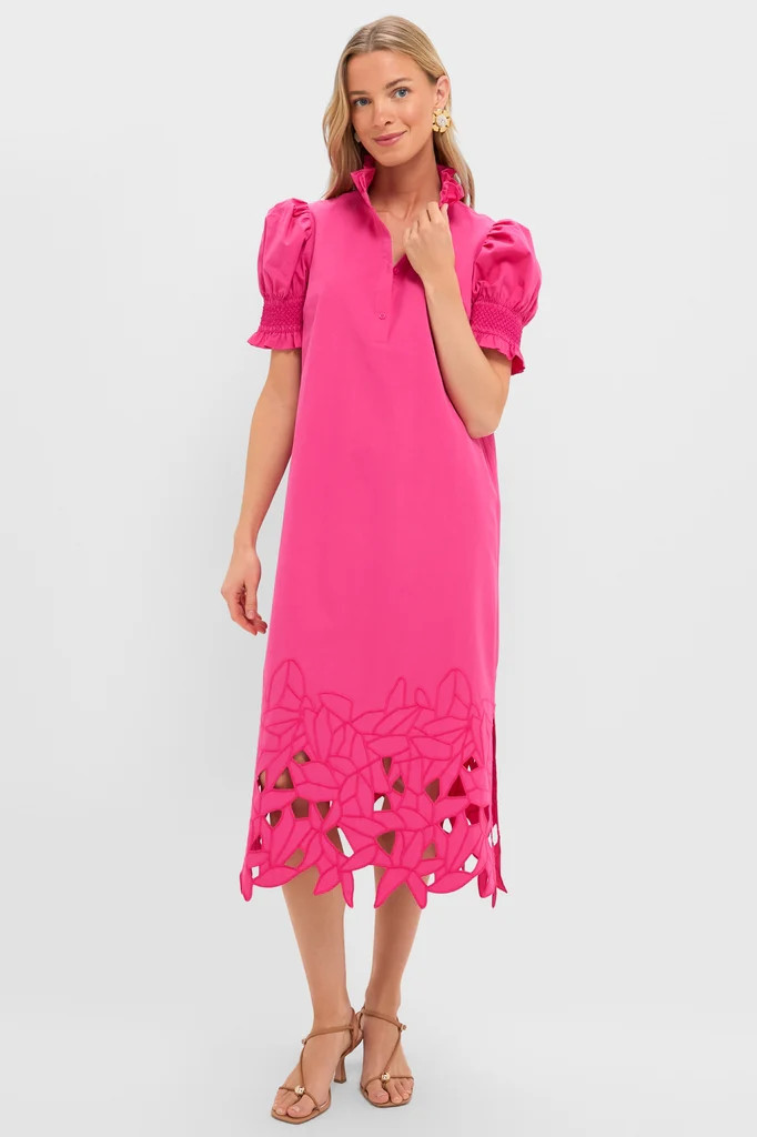 Hot Pink Embroidery Eliza Midi Dress | Tuckernuck (US)