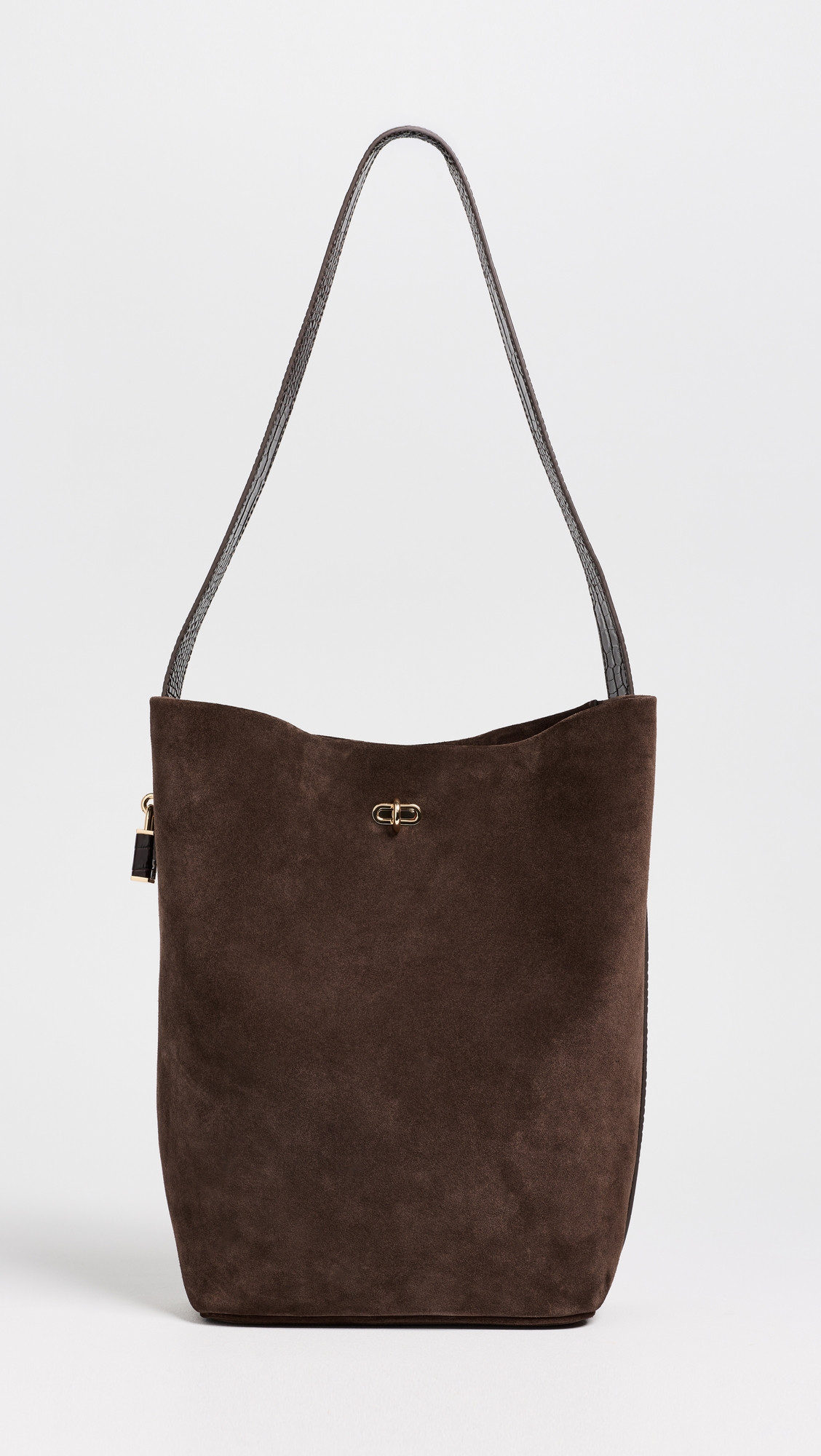 Tory Burch Lock Suede Slim Bucket Bag Dark Cocoa One Size | Shopbop