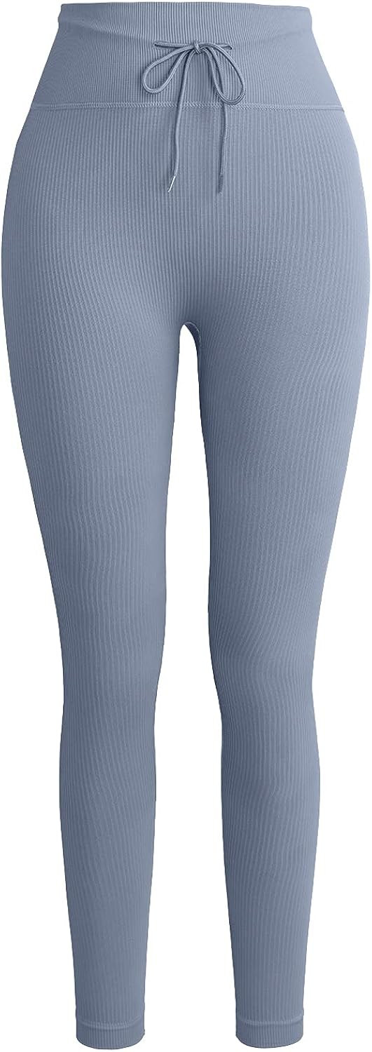 QINSEN Workout Sets for Women 2 Piece Seamless Long Sleeve Crop Tops Ribbed High Waist Leggings | Amazon (US)