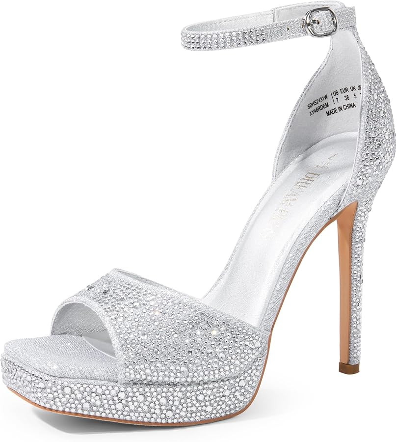 DREAM PAIRS Women's Stiletto High Heels Platform Ankle Strap Square Open Toe Dress Sexy Sandals | Amazon (US)