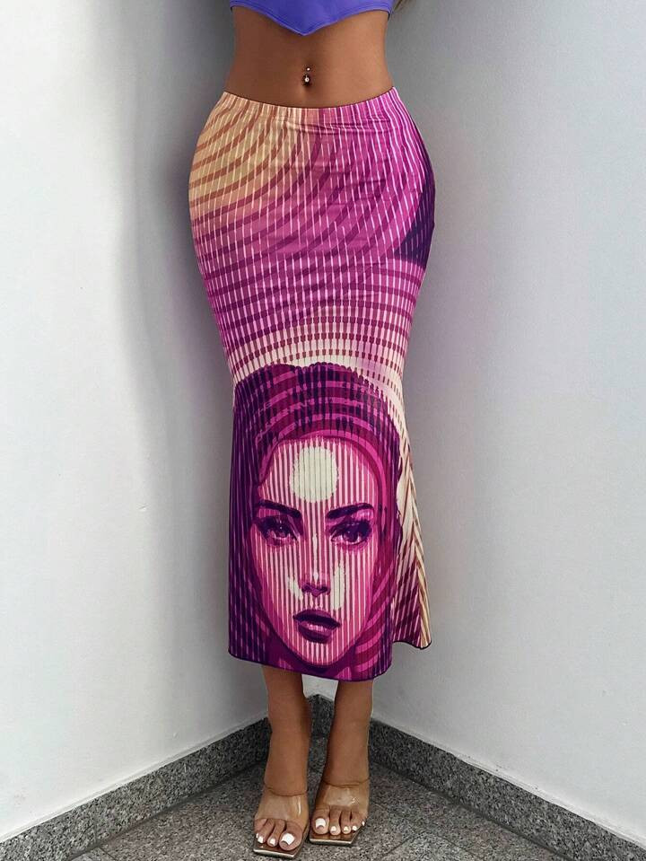 SHEIN ICON Figure Graphic Mermaid Hem Skirt | SHEIN
