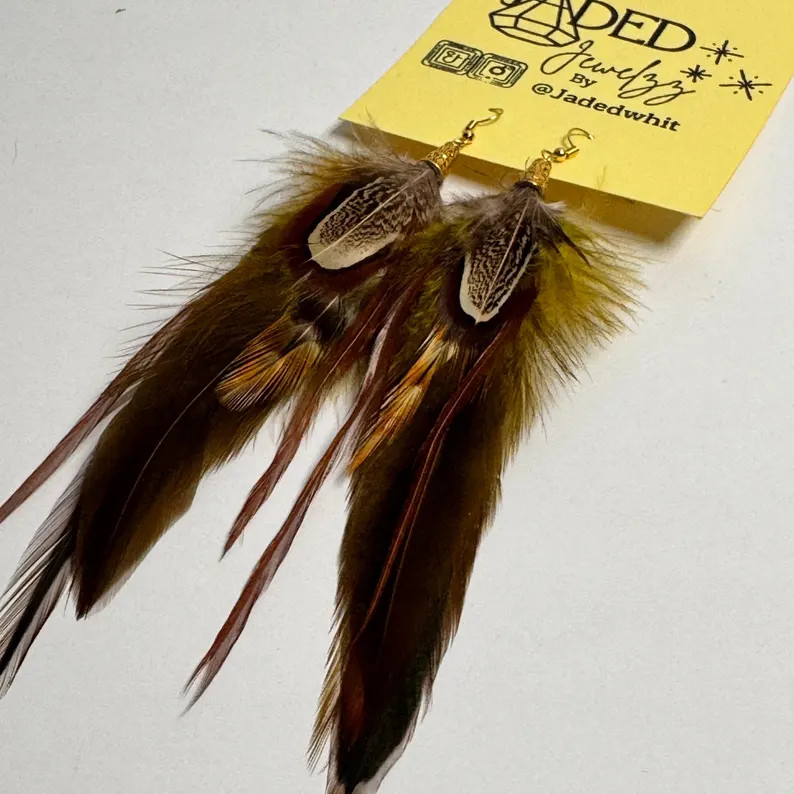 Handmade Brown, Olive, & Yellow Feather Earrings - \u201cFallen Hard\u201d | Etsy (Global)