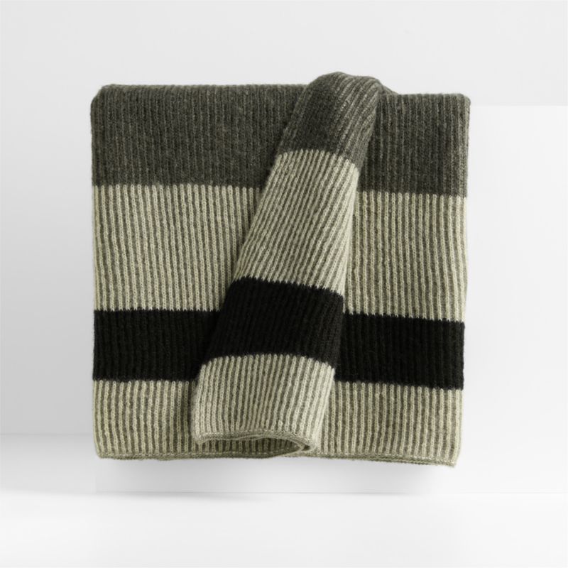 Ribbed Knit 70"x55" Wool Blend Spanish Moss Green Throw Blanket | Crate & Barrel | Crate & Barrel