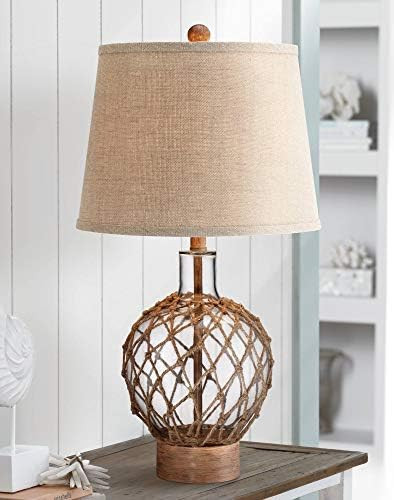 Coastal Nautical Contemporary Table Lamp 27" Tall Clear Glass Wood Rope Net Burlap Drum Shade Decor  | Amazon (US)
