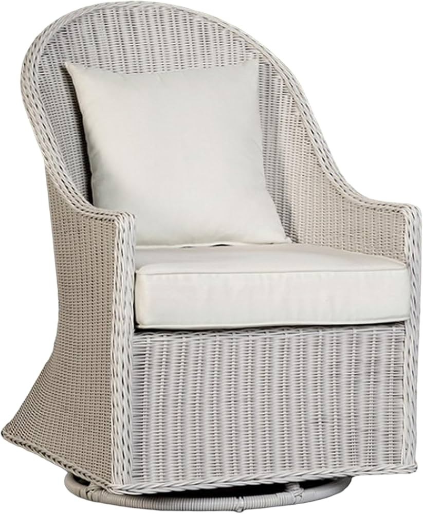 Benzara Tomo Outdoor Swivel Chair, Wingback Design, White Fabric, Wicker Rattan | Amazon (US)