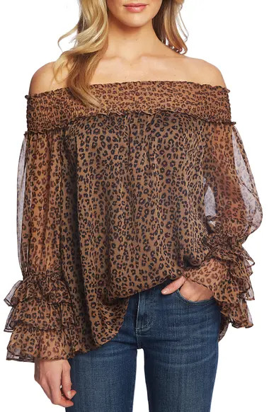 CeCe Leopard Print Off the Shoulder Ruffle Blouse | Nordstrom