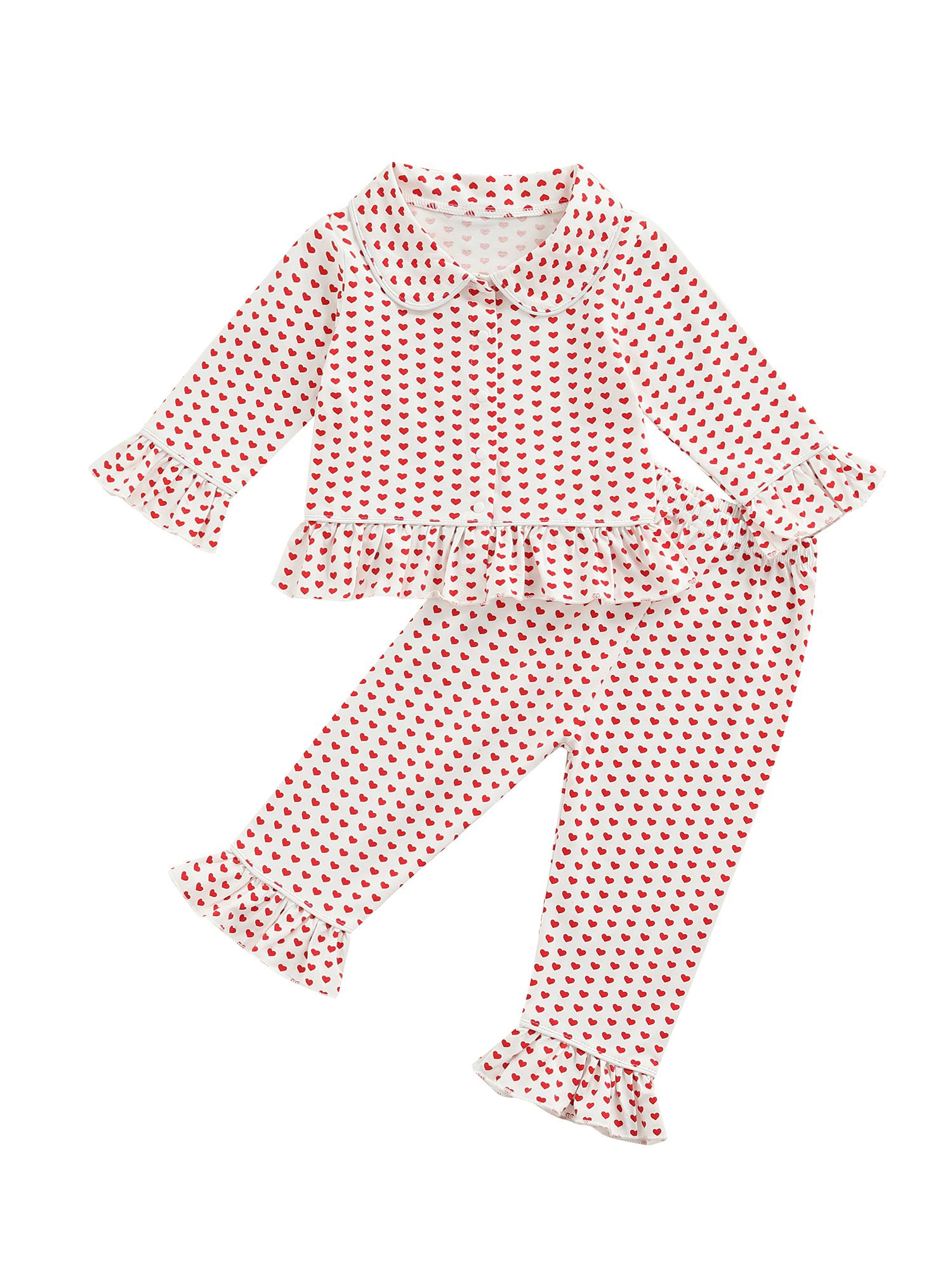 Bebiullo Kids Girls Valentines Days Pajama Sets Heart Printed Long Sleeve Turn Down Collar Tops+P... | Walmart (US)