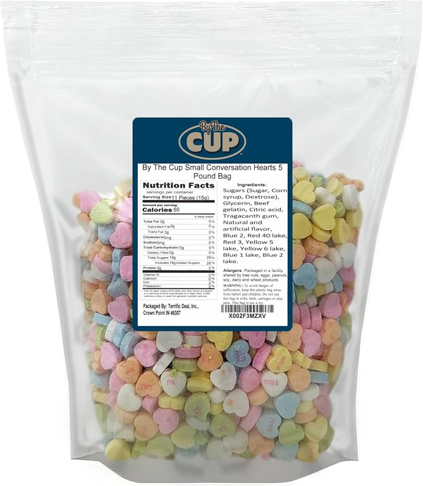 Small Candy Conversation Hearts, 5 Pound By The Cup Bag | Amazon (US)