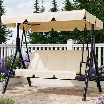 3-Person Outdoor Patio Swing Chair – Adjustable Canopy, Thick Cushions, Weather-Resistant Glider Bench for Porch, Backyard, Garden,Sturdy Metal Frame | Target