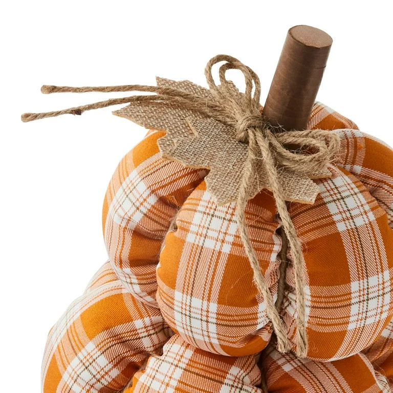 Harvest Orange Plaid Stacked Fabric Pumpkin Indoor Decoration, Fall Table Décor, 14", by Way To ... | Walmart (US)