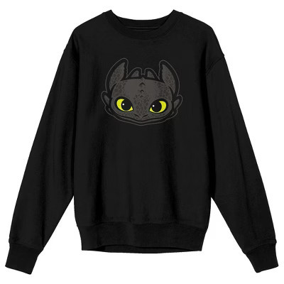 How to Train Your Dragon Franchise - Toothless Head Vector Graphic on Adult Black Crew Neck Sweatshirt - Small | Target