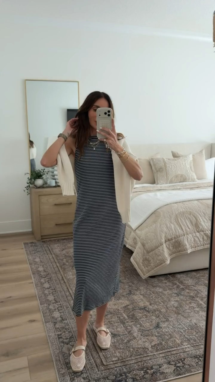 Bestseller! This striped midi dress is one of those easy throw on and go outfits for summer. I love it paired with neutral accessories and a lightweight sweater for cooler mornings, travel days, beach trips, or casual dinners.

Striped midi dress, Summer dress outfit, Coastal chic style, Casual vacation outfit, Nautical outfit inspiration, Easy everyday dress, Neutral summer outfit, Resort wear style, Travel outfit idea, Summer capsule wardrobe, Lightweight summer dress, annabrstyle

#LTKOver40 #LTKSeasonal #LTKootd