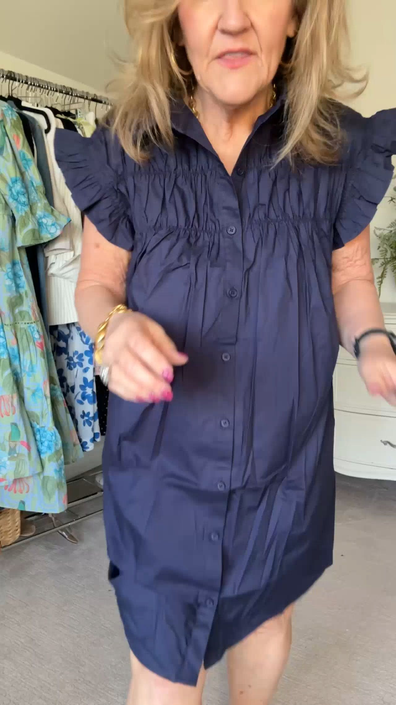 Wearing size medium in dresses 
Blouse I would size up if in between. 
Jeans size 29 
15% off code NANETTE15 on your AVARA order 

Spring dresses, Easter dresses, summer dresses, navy dress

#LTKWatchNow #LTKOver40 #LTKFindsUnder100