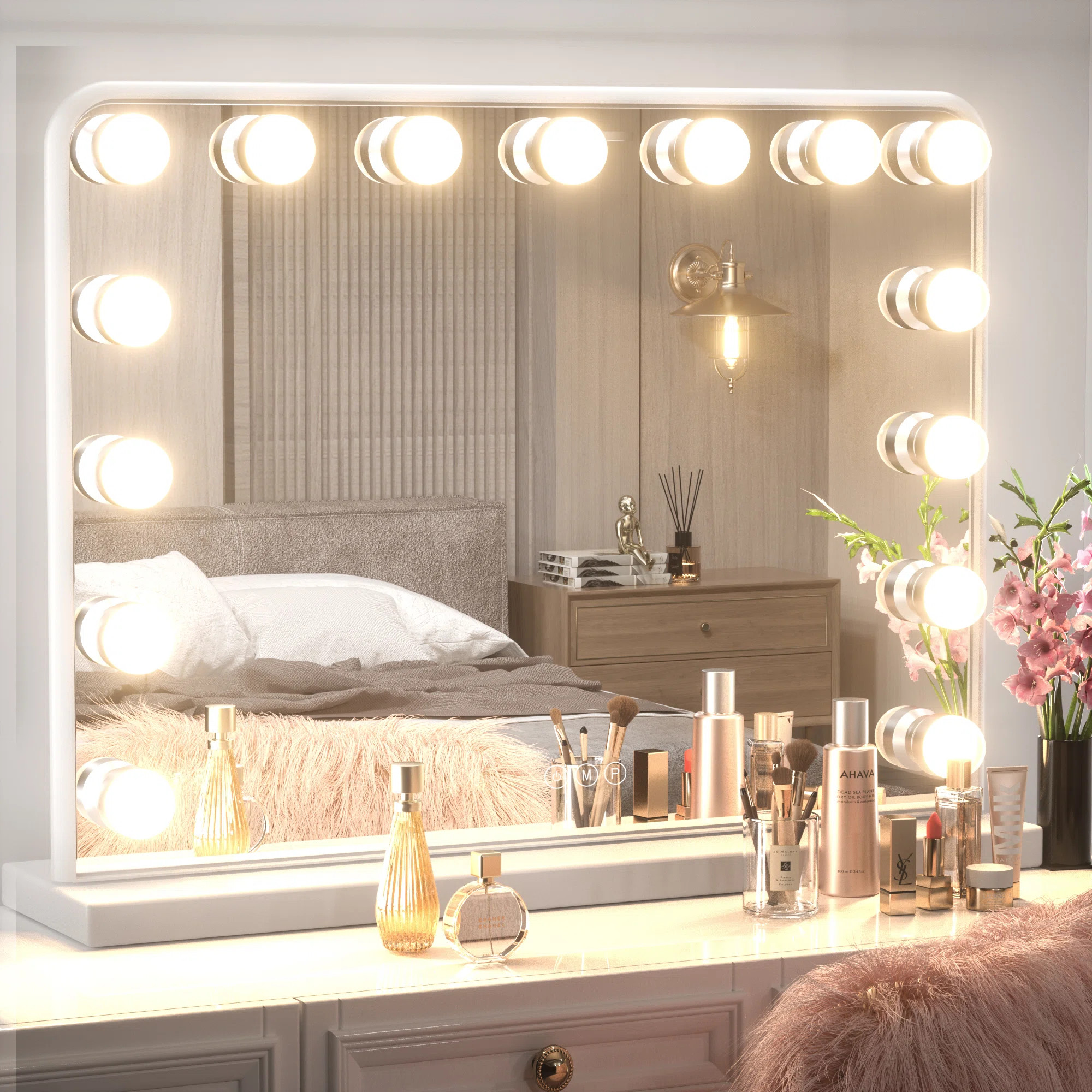 Venetian Lighted Hollywood Frame Makeup Mirror with 3 Color Lights & Memory Function | Wayfair North America